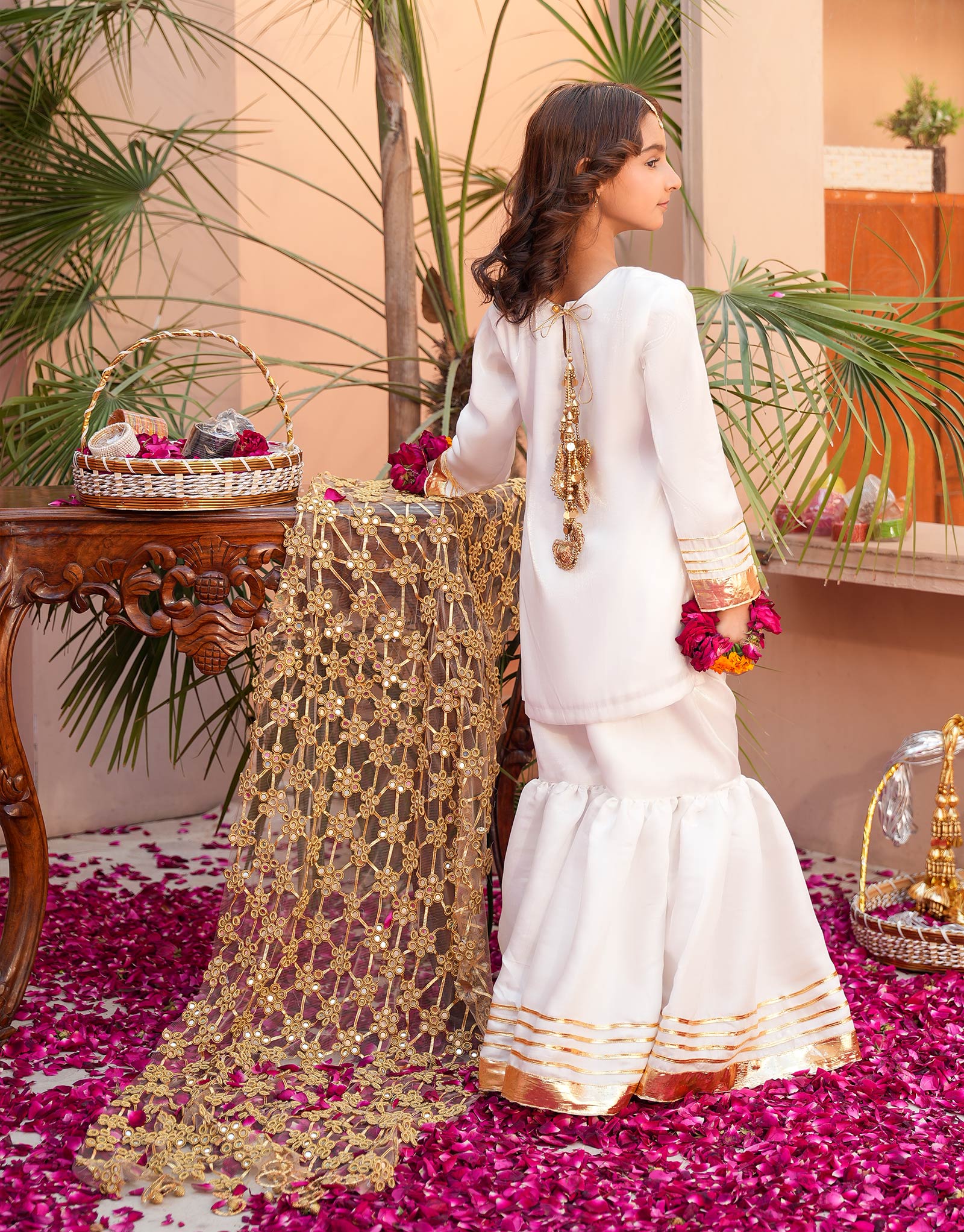 ZNSNBL-28 EMBLISHED SHIRT GHARARA WITH MIRROR JAAL DUPATTA