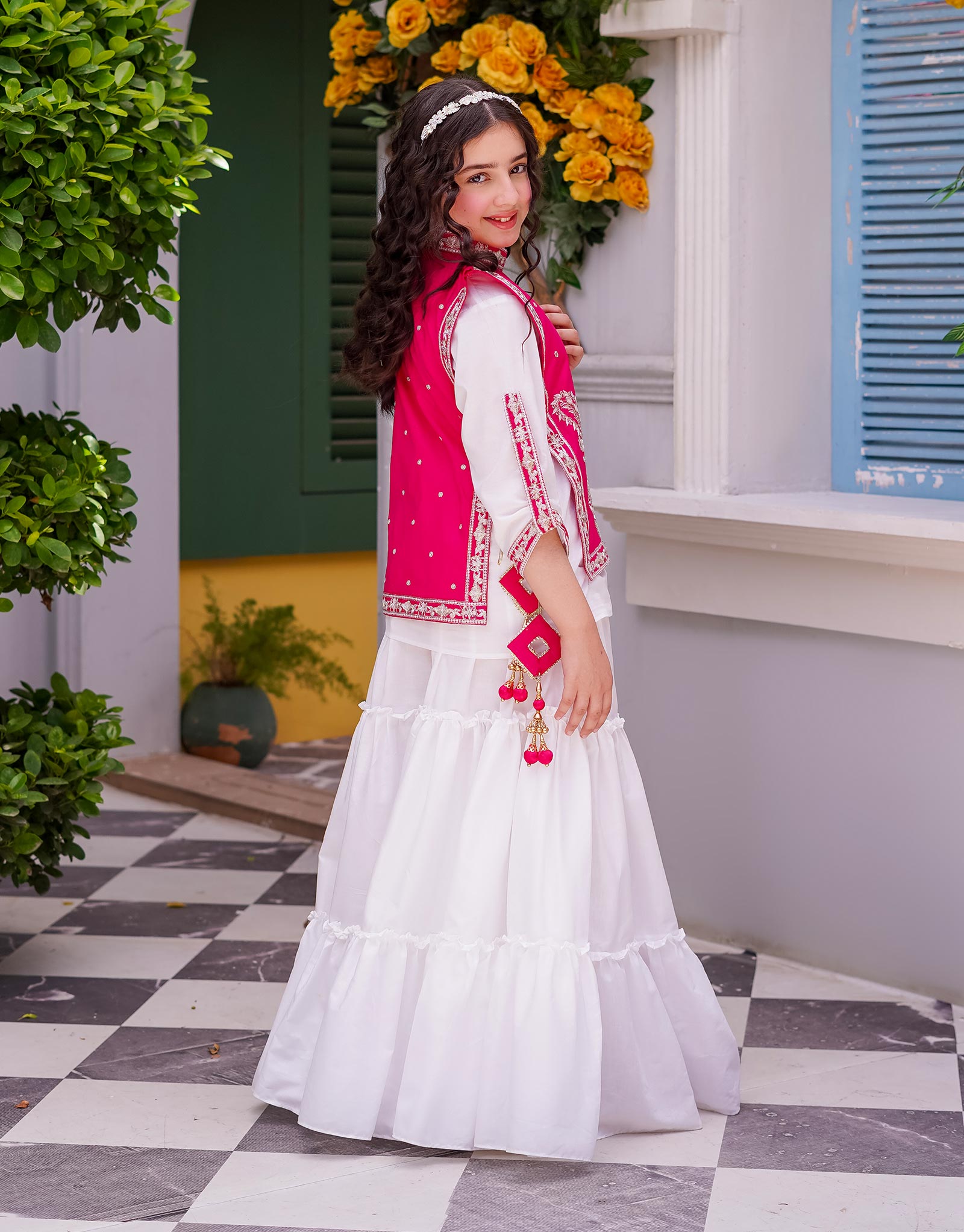 LAYERED SHARARA SET WITH WAISTCOAT 3 PCS (ZNSH-46)