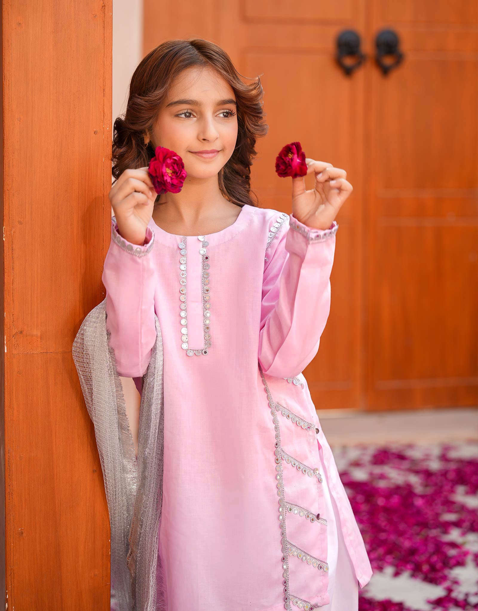 ZNSNBL-26 EMBLISHED COTTON DRESS 3 PC