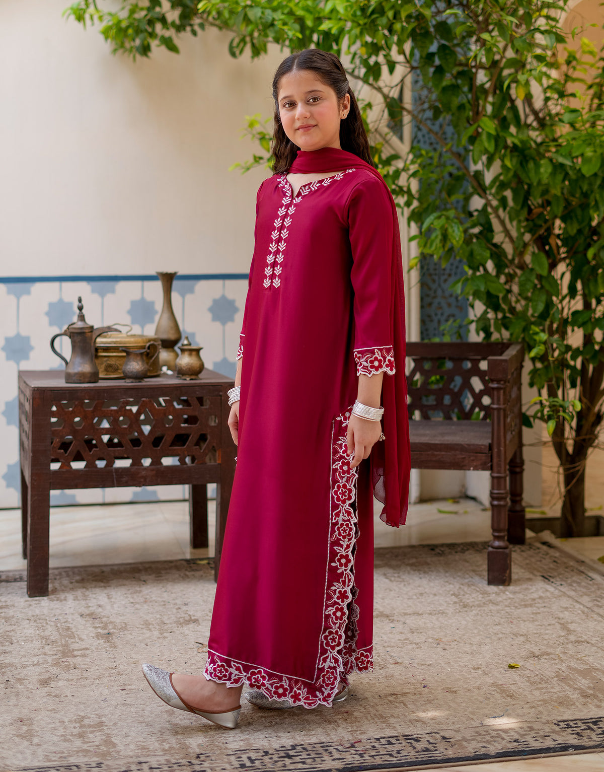 EMBRIODERED MAROON KURTA WITH TROUSER (ZNWA-54)