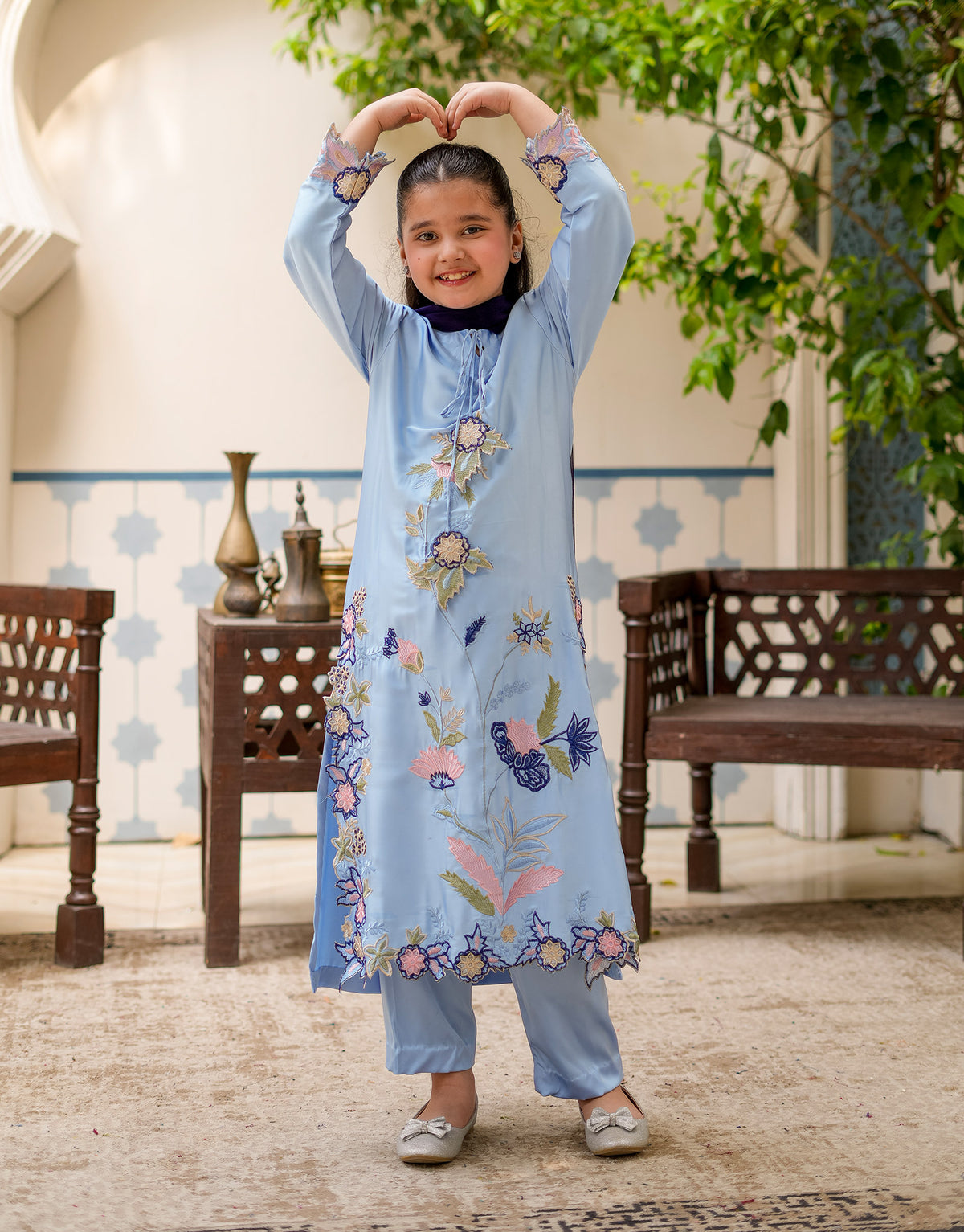 EMBRIODERED SKY KURTA WITH TROUSER (ZNWR-55)