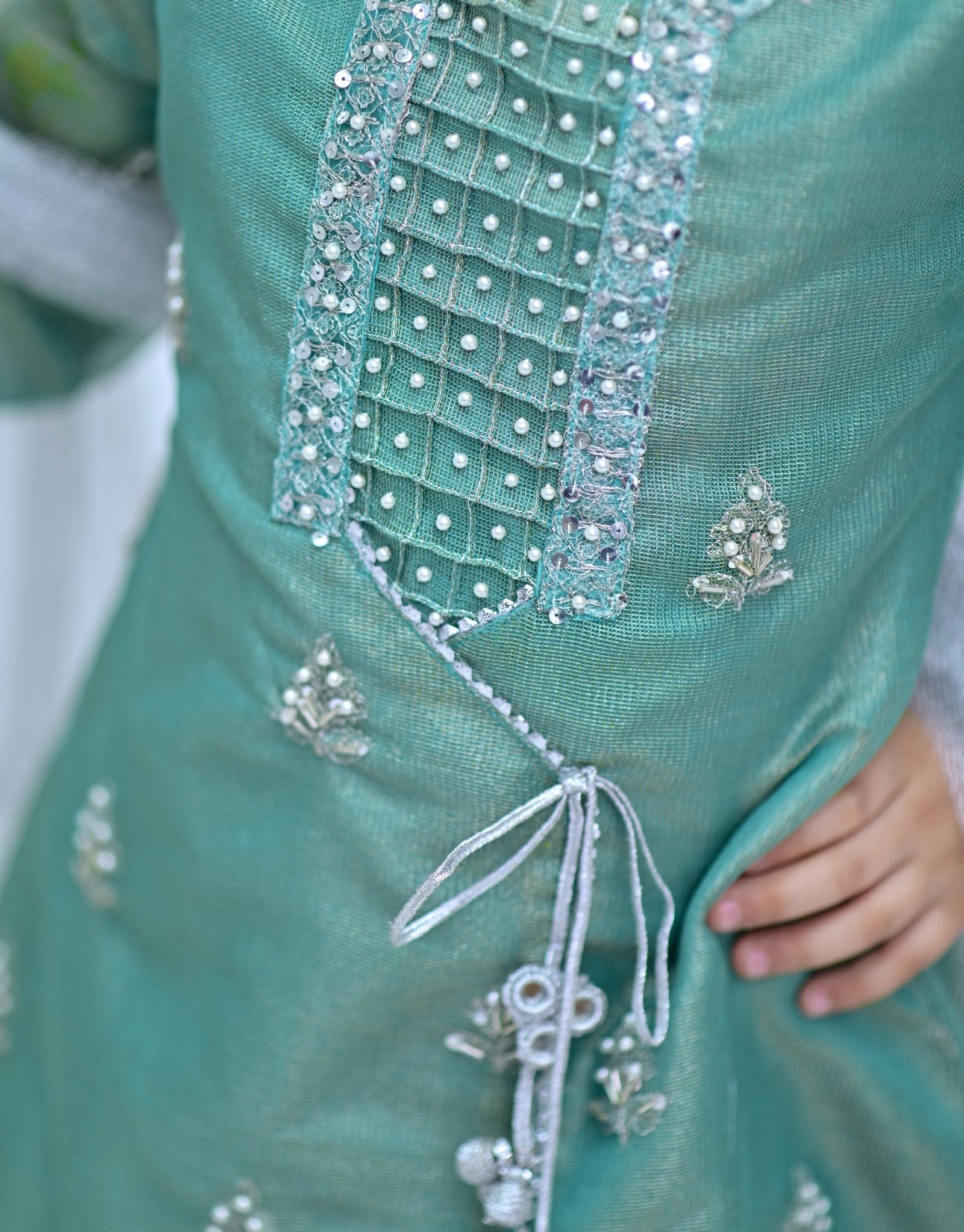 3 Piece Embroidered Embellished Dress Aqua