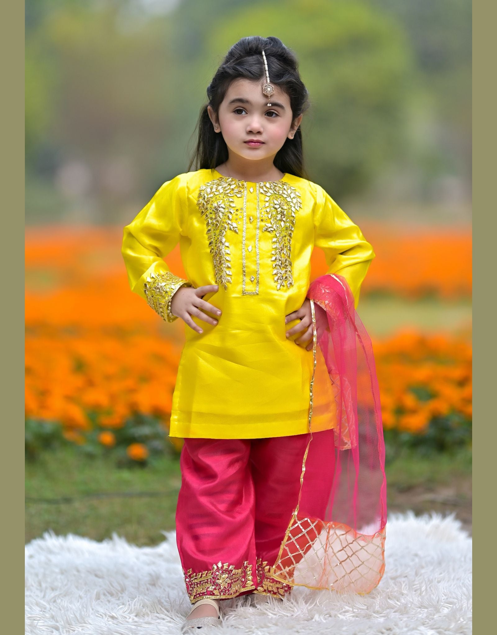 3 Piece Dress with Gota Work