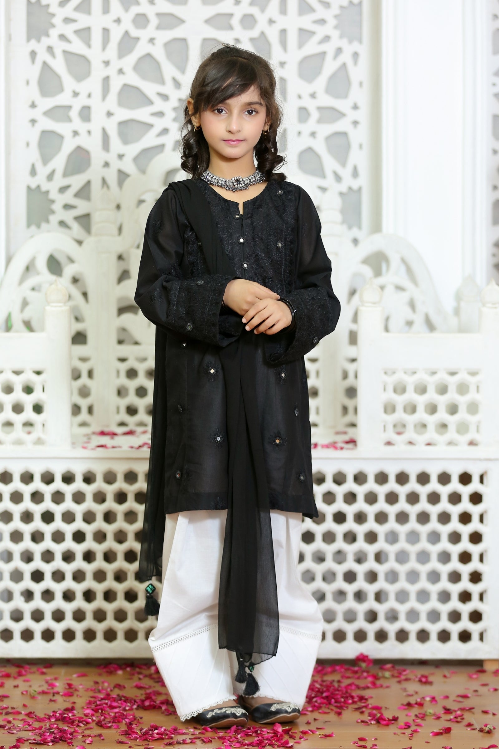 Embroidered Black 3-Piece Lawn Suit with Mirror Work