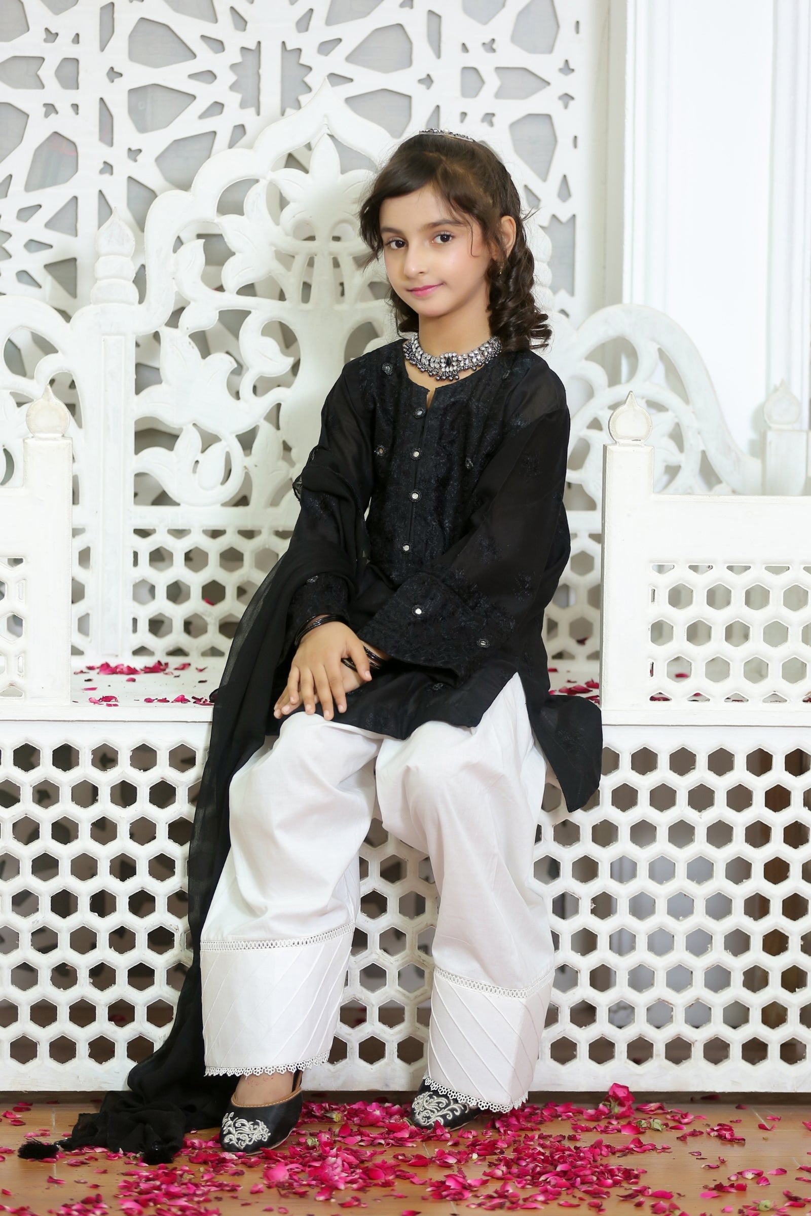 Embroidered Black 3-Piece Lawn Suit with Mirror Work
