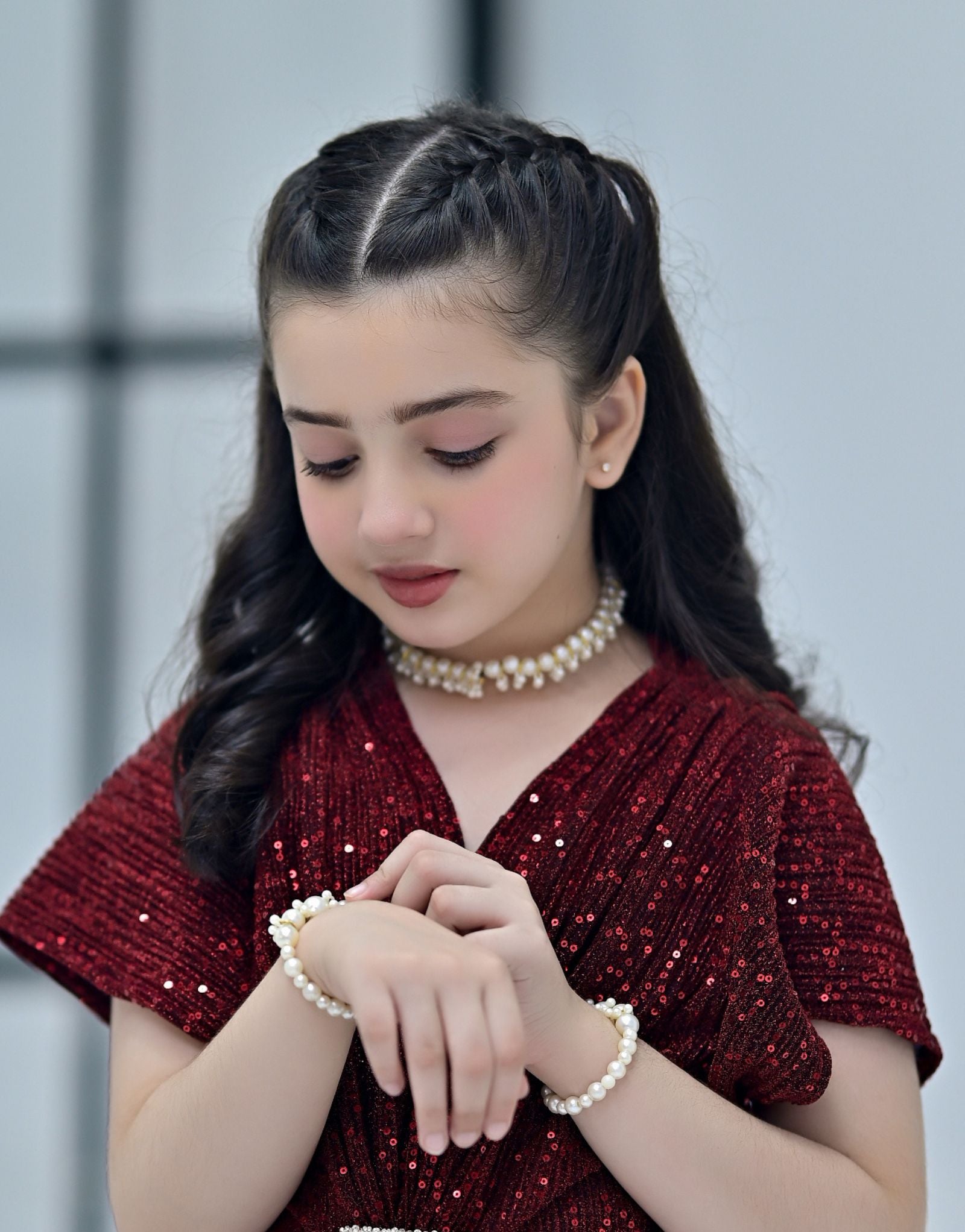 Pearl Beaded Flower Decor Necklace & Bracelet