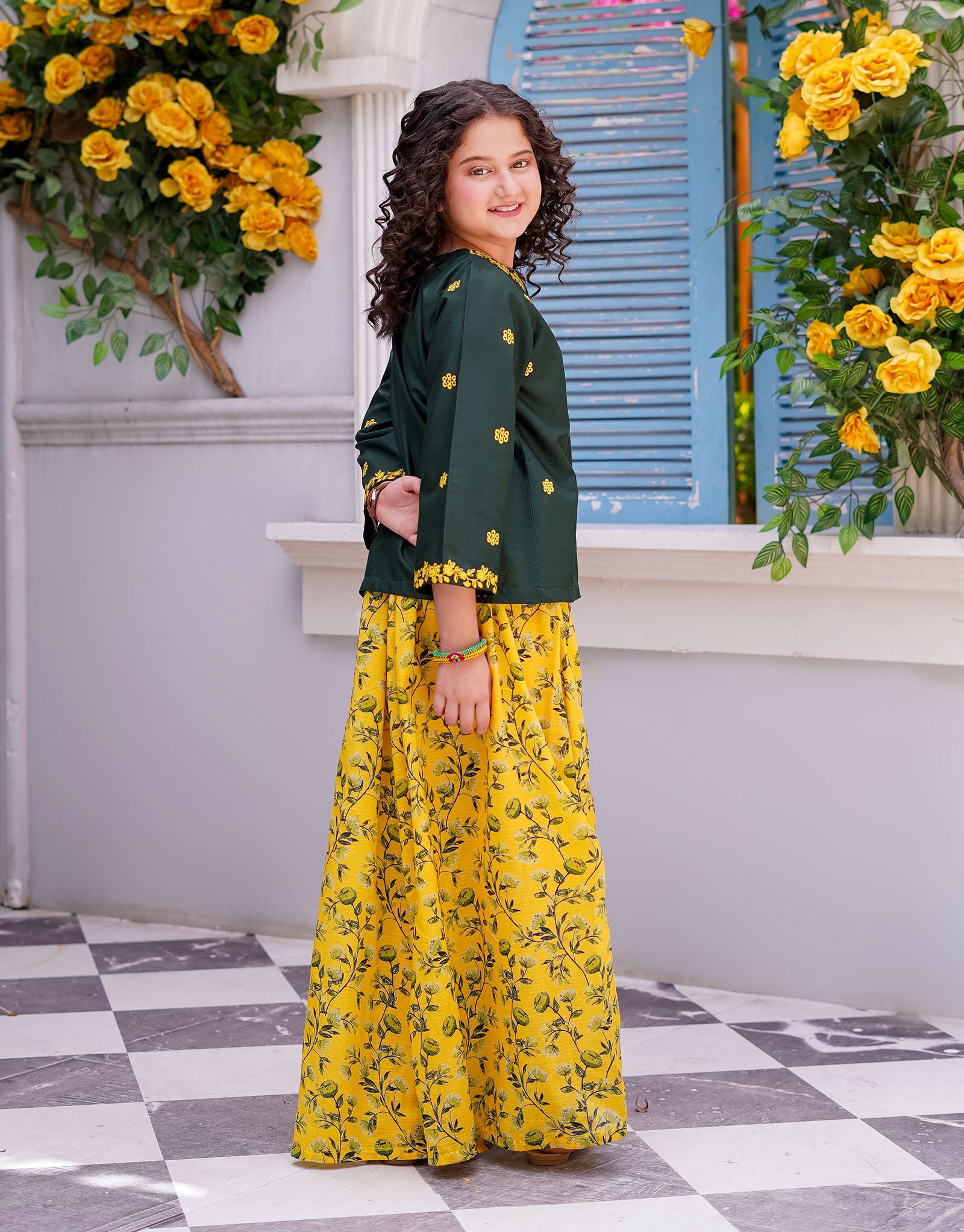 EMBROIDERED SHIRT WITH PRINTED PLAZO (ZNST-36)