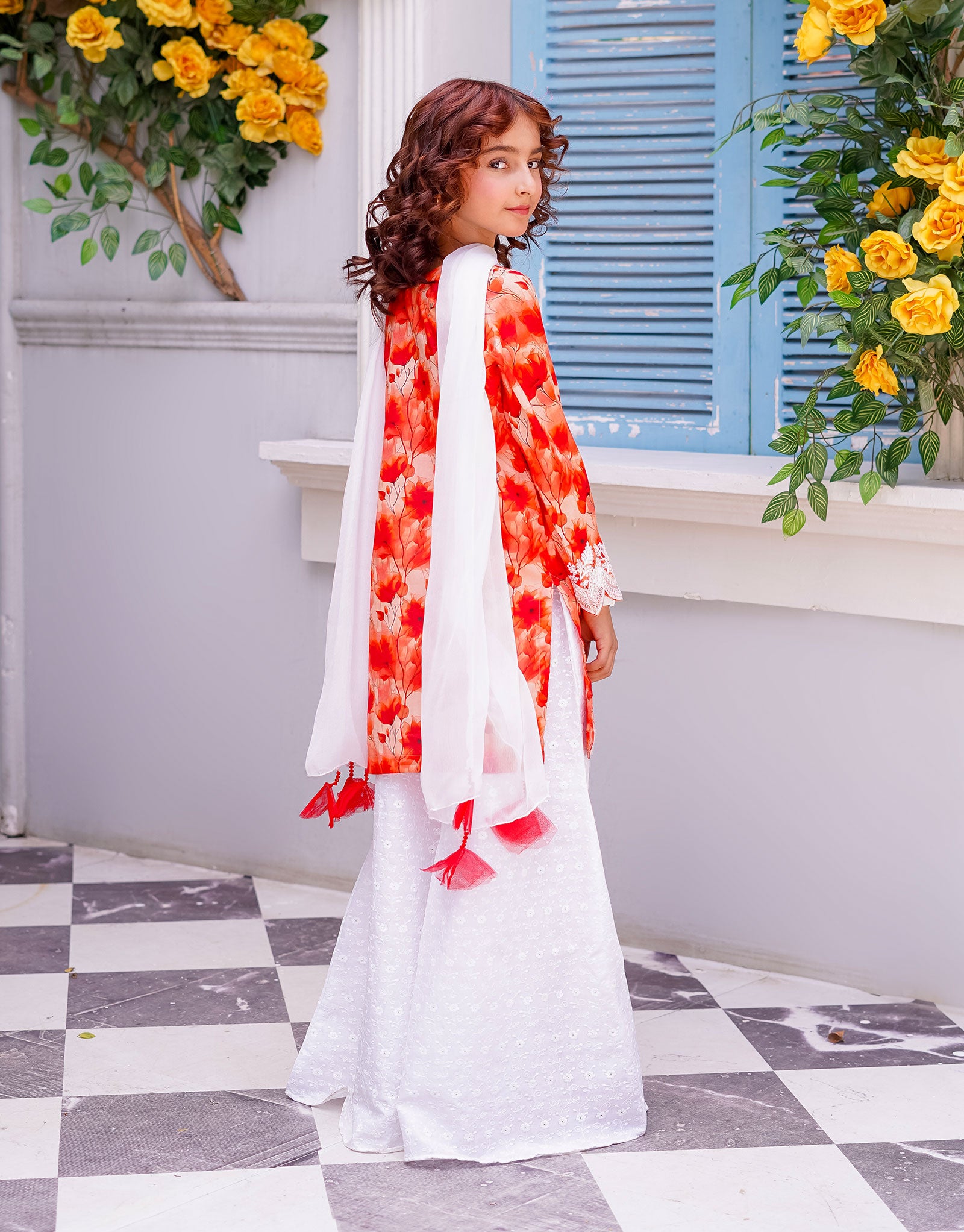 EMBROIDERED SHIRT WITH FLARED PLAZO 3 PCS (ZNSN-40)