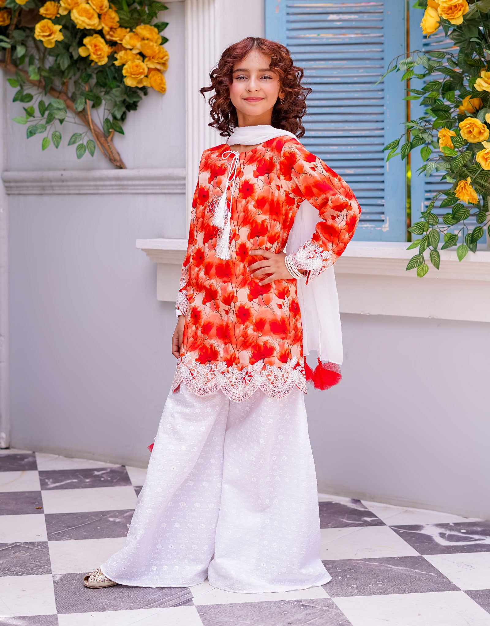 EMBROIDERED SHIRT WITH FLARED PLAZO 3 PCS (ZNSN-40)