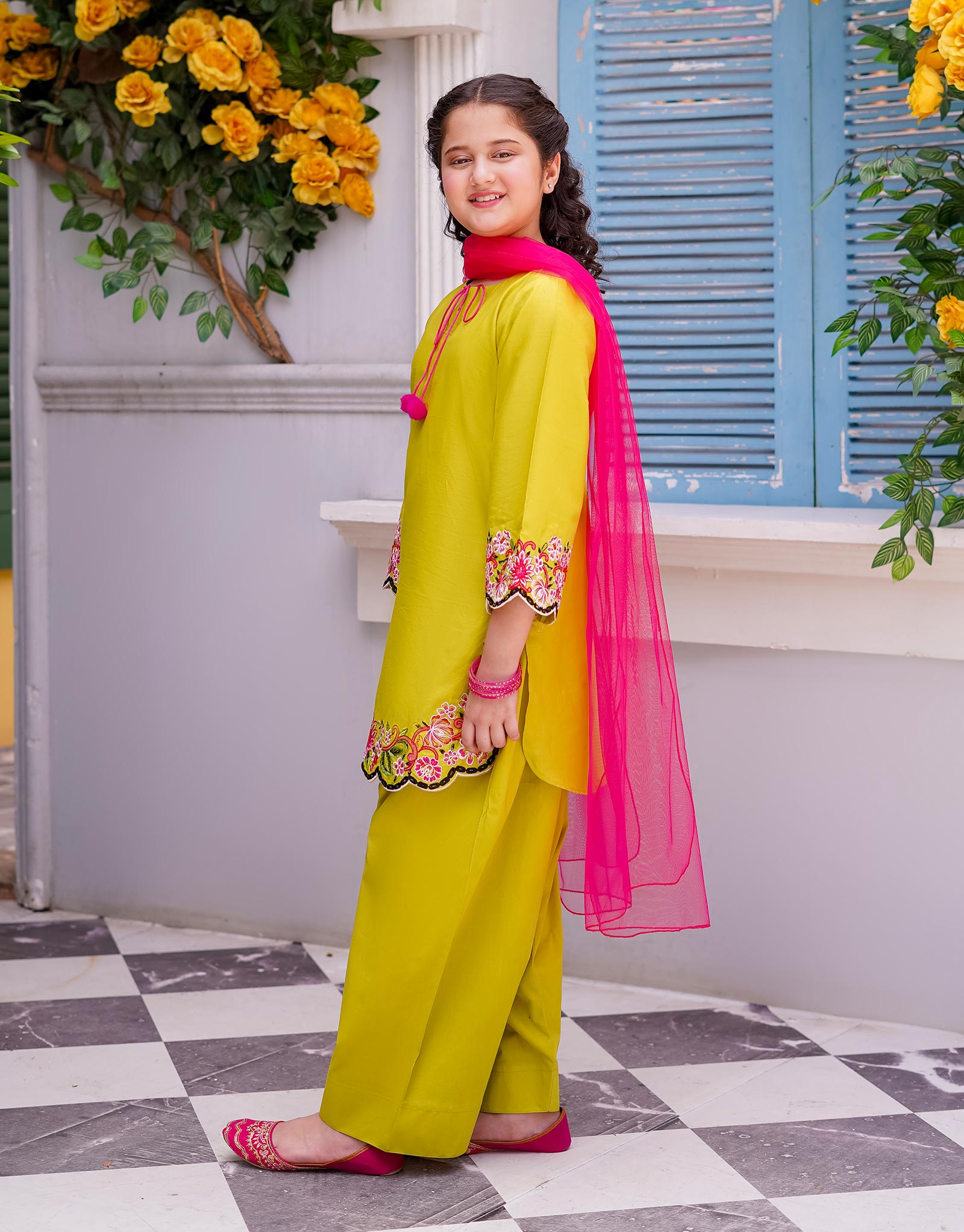 EMBROIDERED COTTON SHIRT WITH FARSHI TROUSER 3 PCS (ZNST-38)