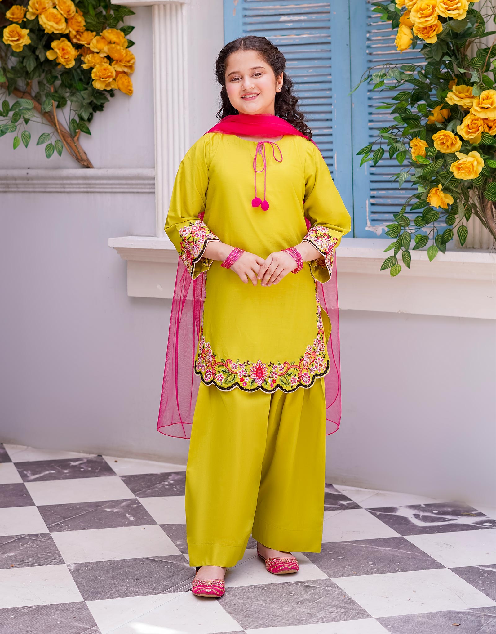 EMBROIDERED COTTON SHIRT WITH FARSHI TROUSER 3 PCS (ZNST-38)