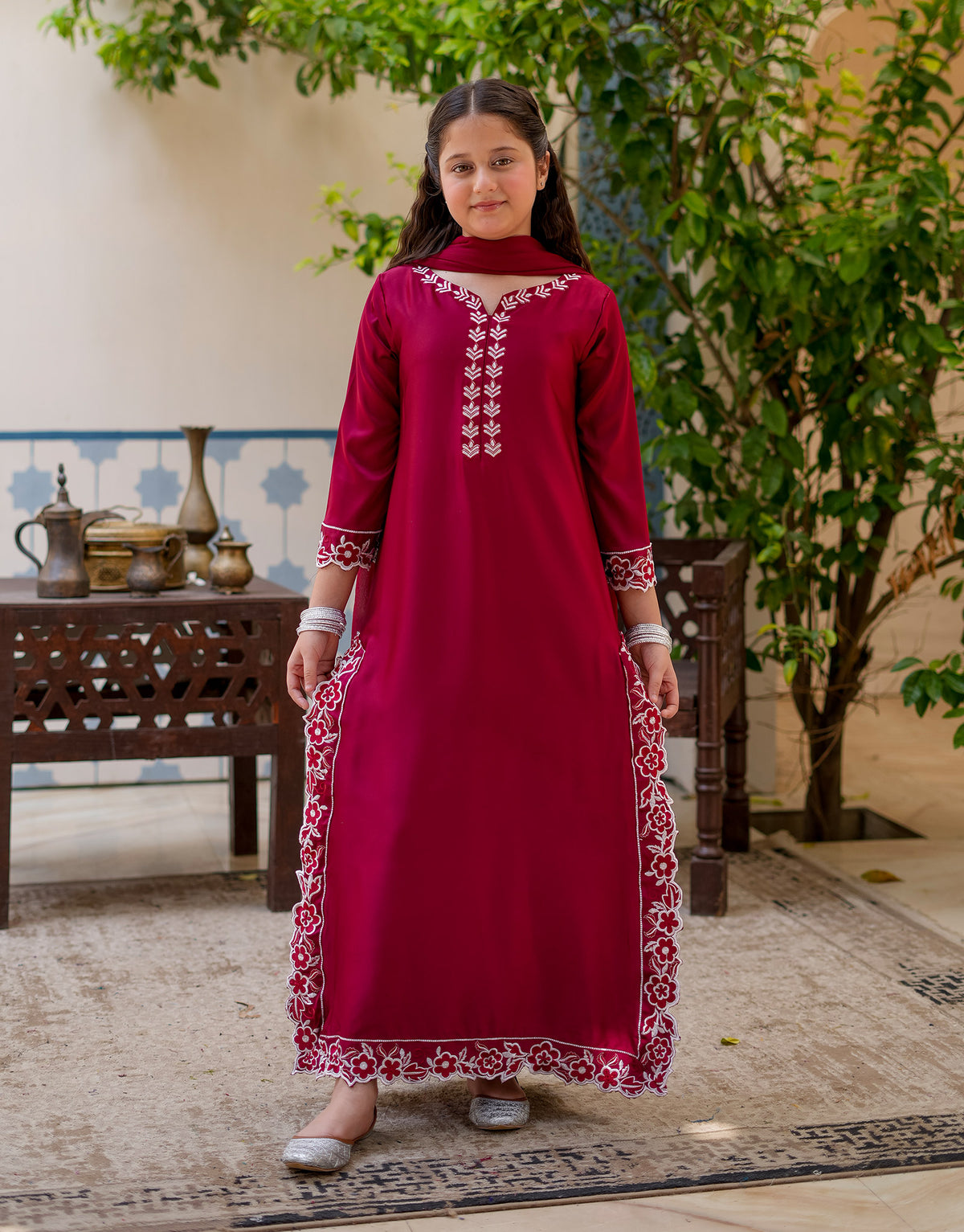 EMBRIODERED MAROON KURTA WITH TROUSER (ZNWA-54)
