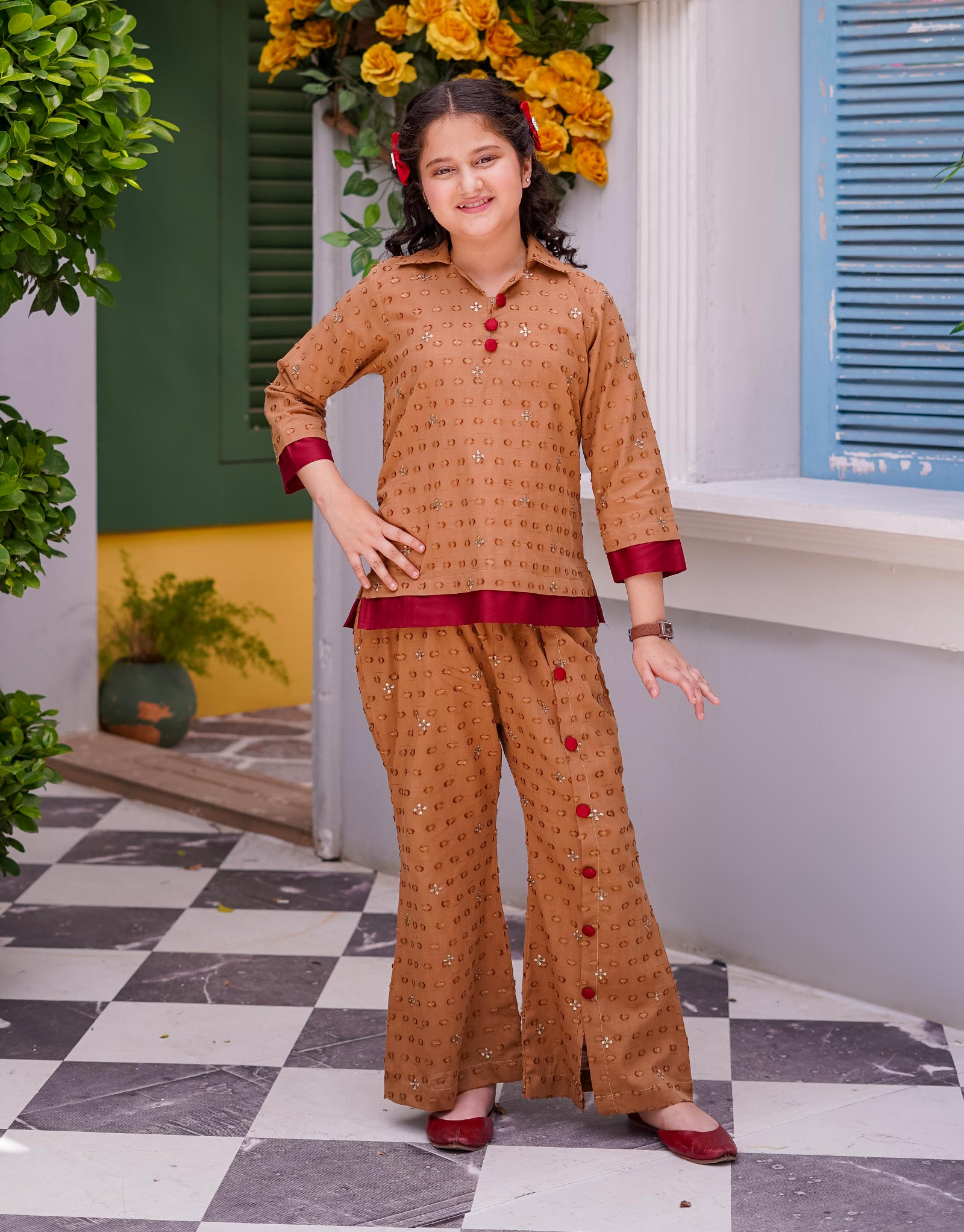 EMBELLISHED TOP WITH BELL BOTTOM TROUSER (ZNST-39)