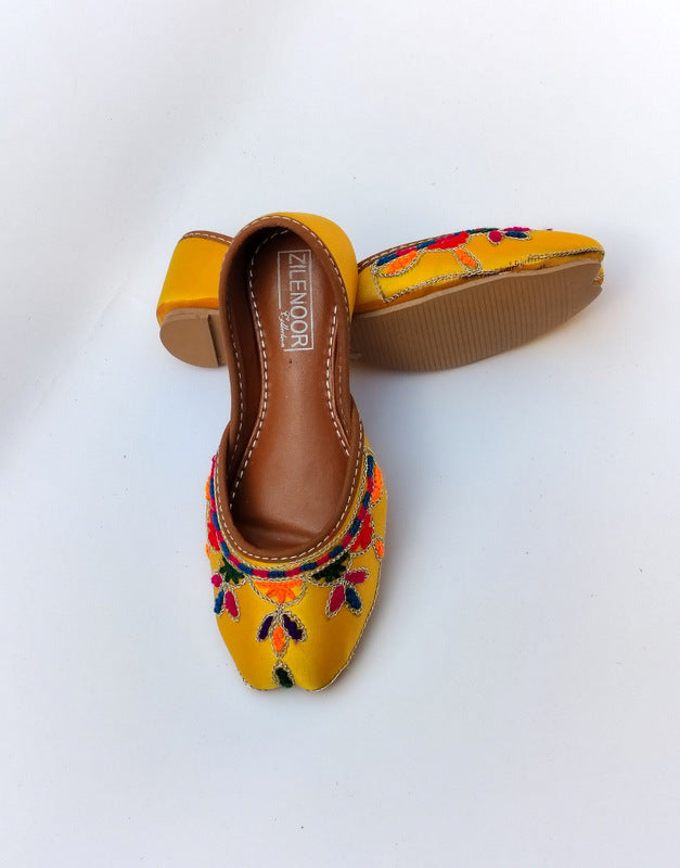 Hand Embroidered Khussa Yellow