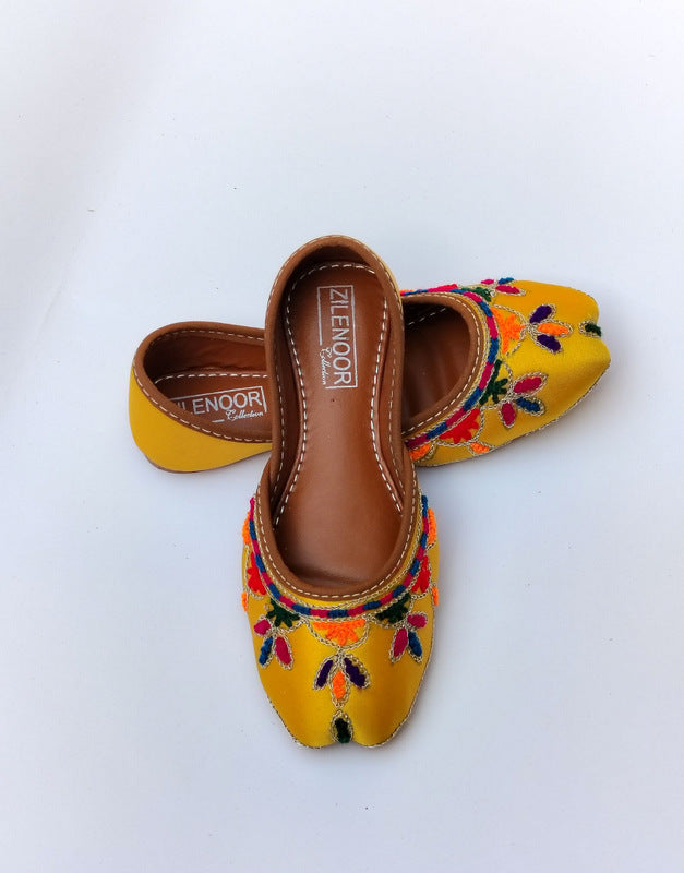 Hand Embroidered Khussa Yellow