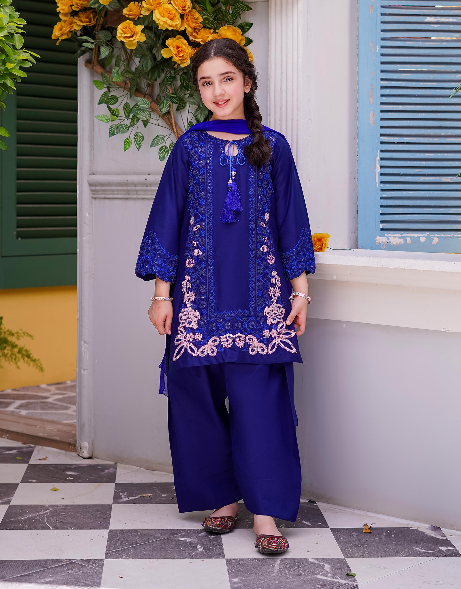 EMBRIODERED SHIRT WITH FARSHI SHALWAR 3 PCS (ZNSH-44)
