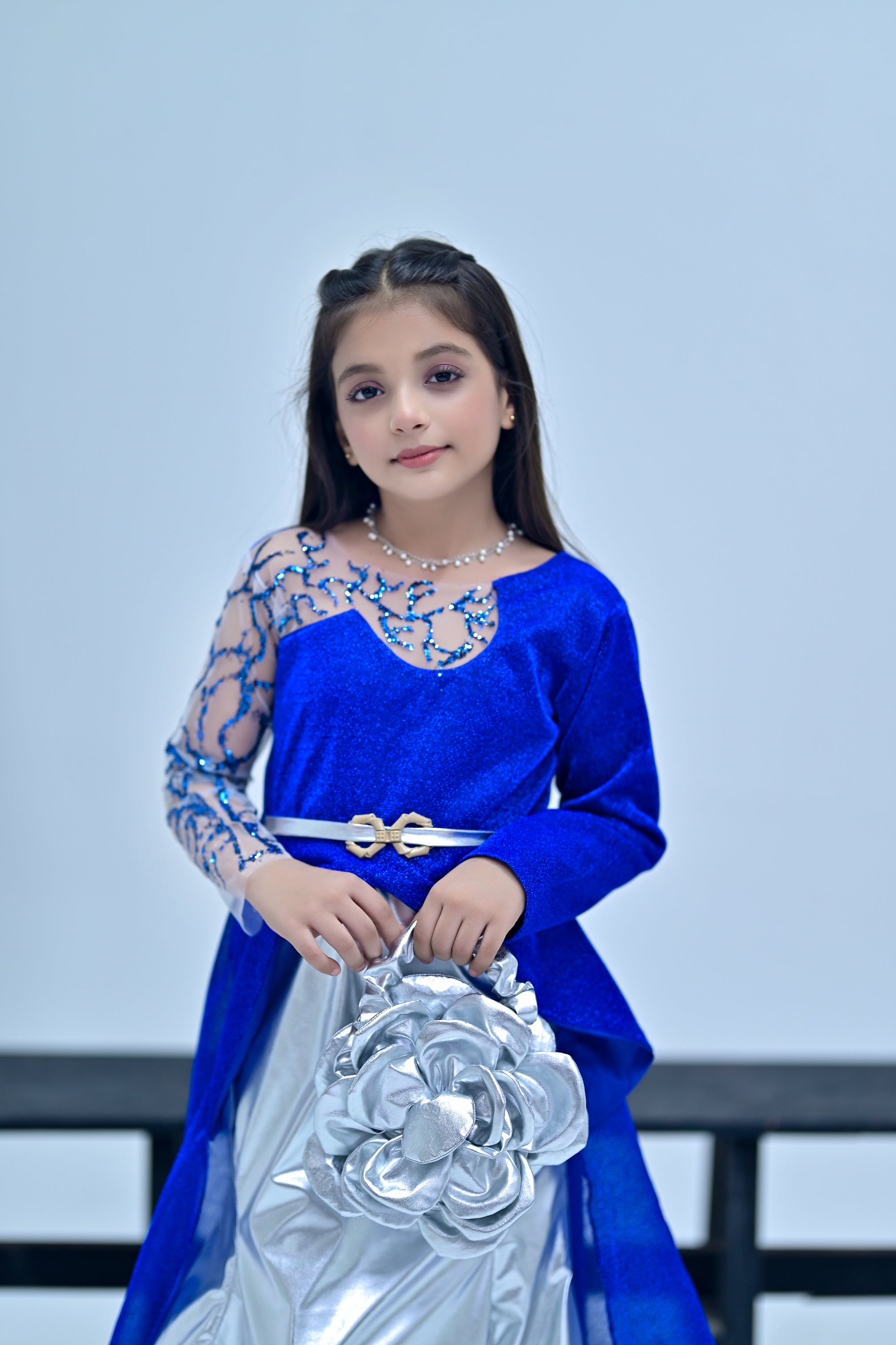 Premium Rose Pattern Silver Hand Bag
