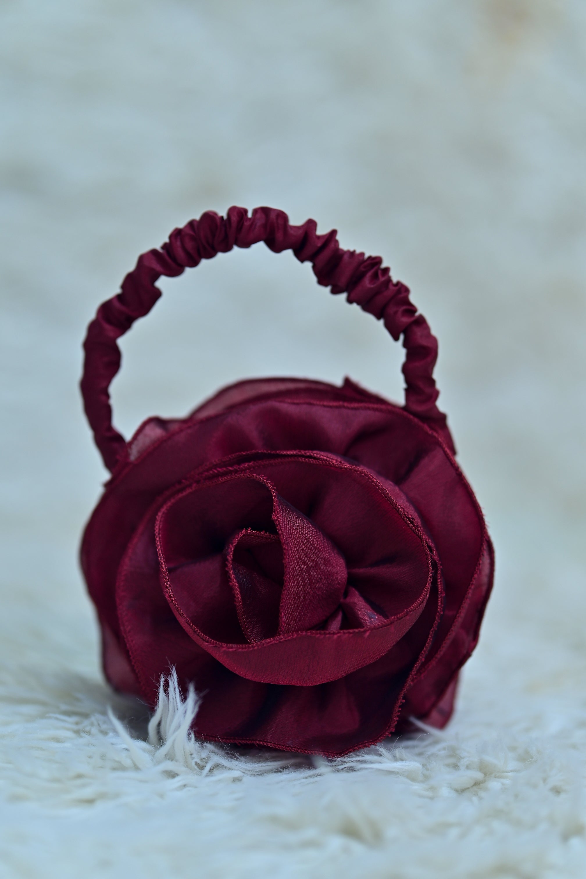 Premium Ruffle Rose  Maroon Hand Bag